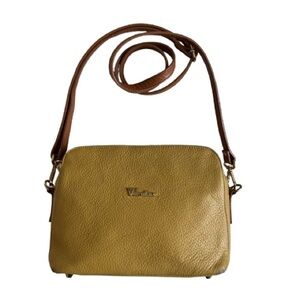 Valentina Mustard Yellow Genuine Leather Adjustable Strap Crossbody Purse/Bag